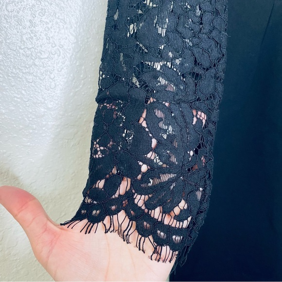 Lulus NEW Swoon-er Or Later Long Sleeve Lace Deep V Little Black Dress XS - Picture 4 of 8